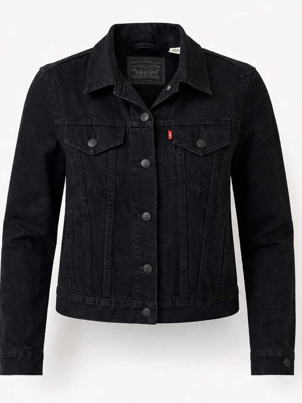 Levi’s Black Denim Jacket Slim Fit Cropped Trucker Size L